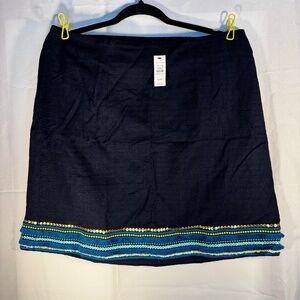 Talbots Blue Skirt with Embroidery & Fringe — Size 14WP